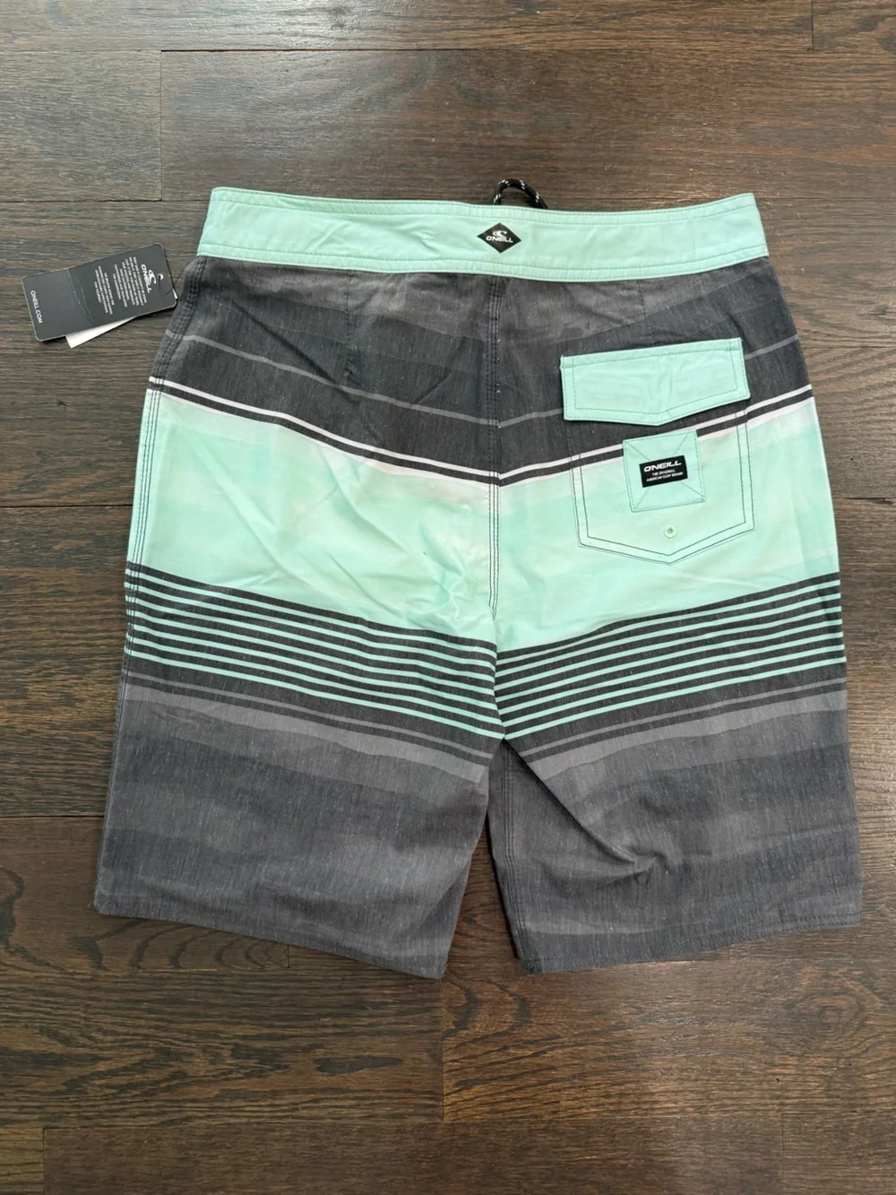 O'Neill Men's Aqua & Charcoal Stripe Boardshorts with Lace Waist